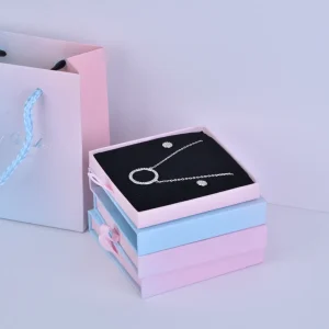 Boîte de rangement pour bijoux rose dégradé - 8 x 8 x 1.7 cm - Emballage cadeau élégant en papier - Boîte de rangement pour bijoux rose dégradé