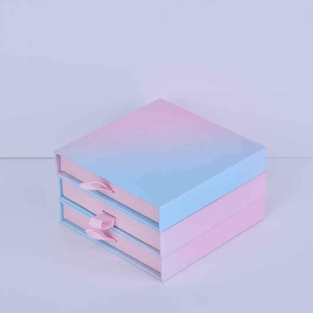 Gradient Pink Jewellery Storage Box - 8x8x1.7cm Elegant Paper Gift Packaging & Display Gift Boxes - Gradient pink Jewellery Storage Box6