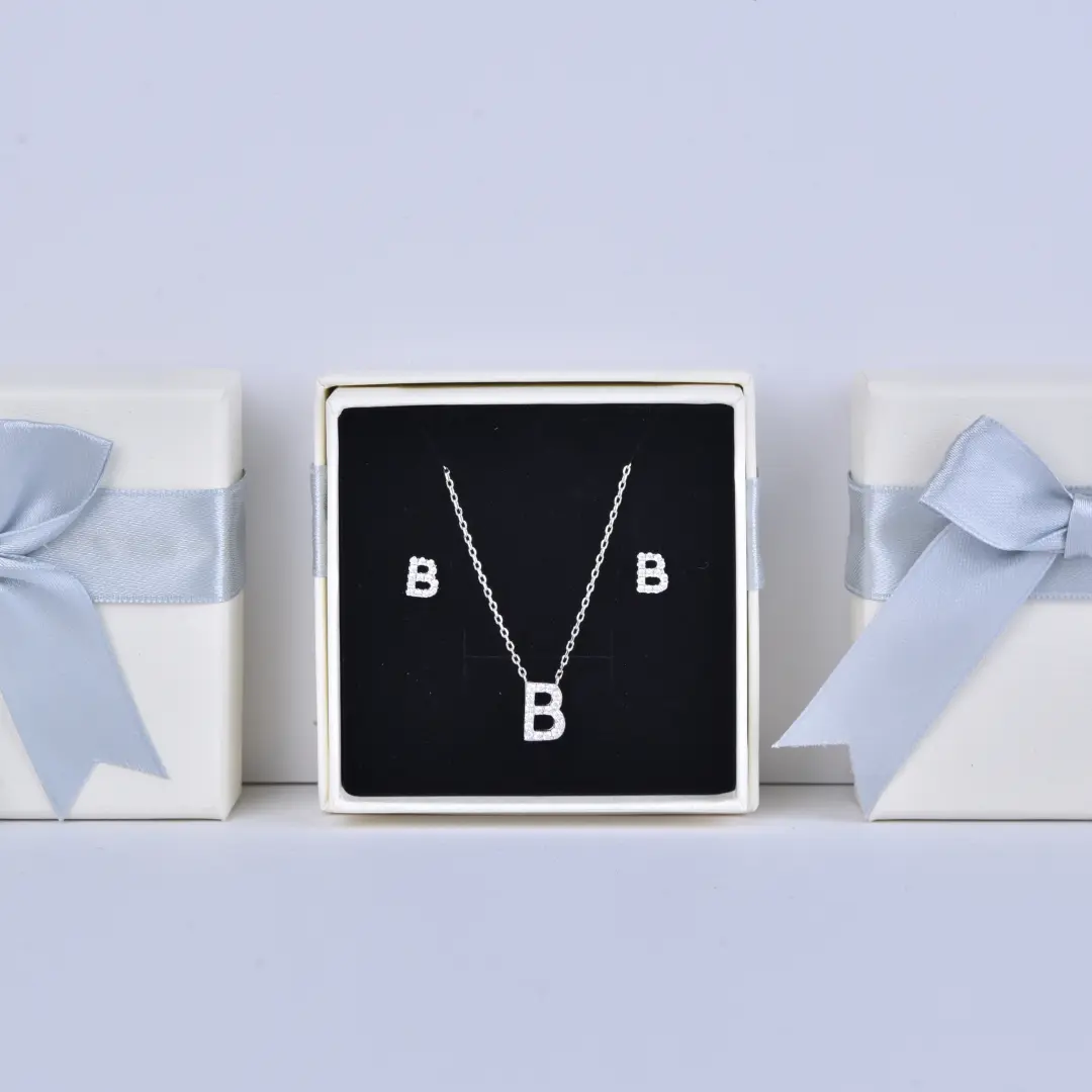 Grey Satin Bow Jewelry Gift Box with Lid - 7.5x7.5cm Luxury Gift Box Swarovski Style - Grey Satin Bow Jewelry Gift Box2