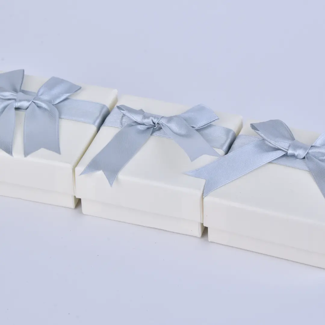 Grey Satin Bow Jewelry Gift Box with Lid - 7.5x7.5cm Luxury Gift Box Swarovski Style - Grey Satin Bow Jewelry Gift Box4