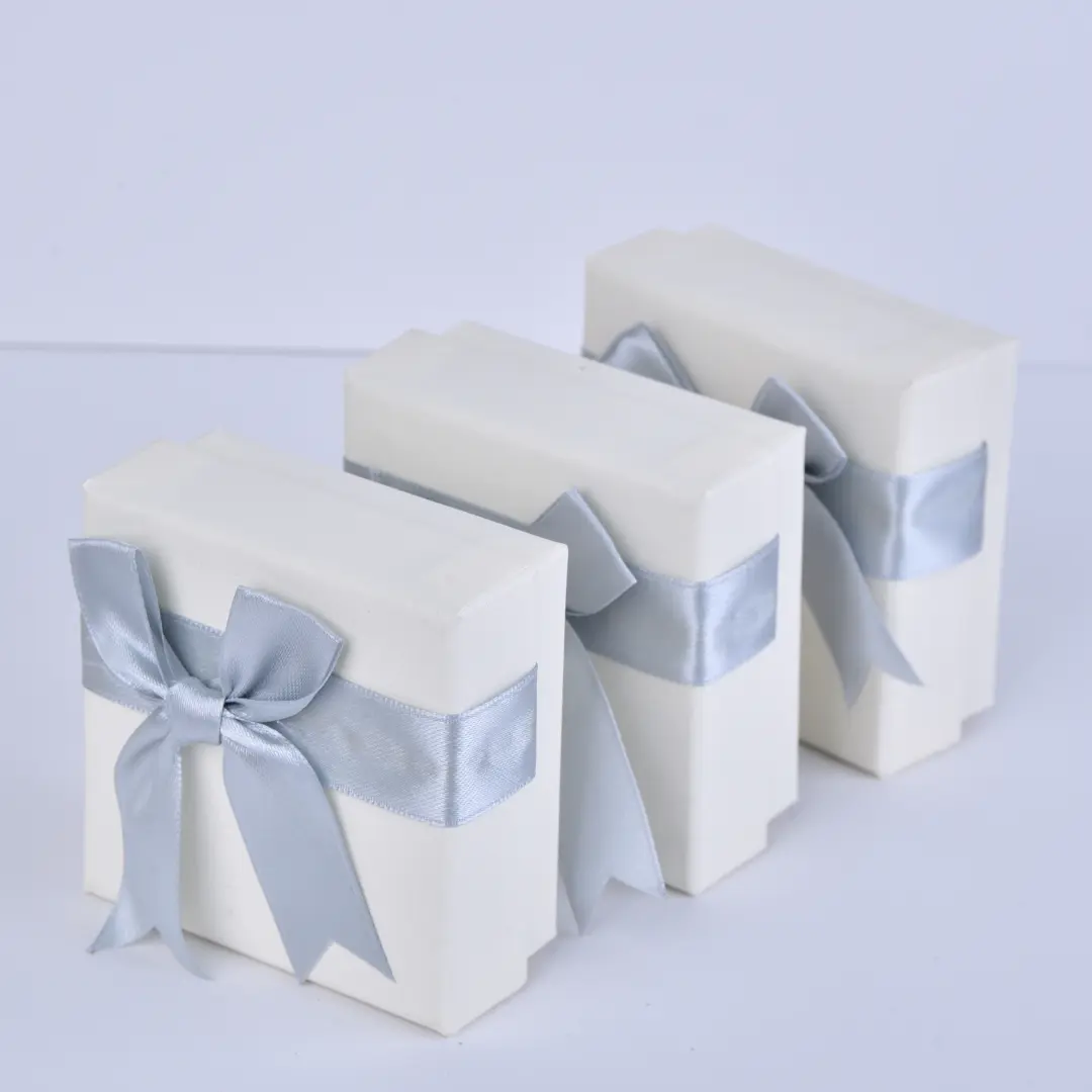 Grey Satin Bow Jewelry Gift Box with Lid - 7.5x7.5cm Luxury Gift Box Swarovski Style - Grey Satin Bow Jewelry Gift Box5