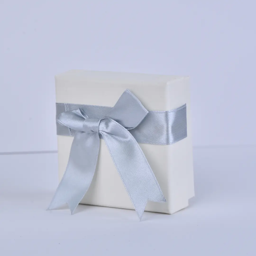 Grey Satin Bow Jewelry Gift Box with Lid - 7.5x7.5cm Luxury Gift Box Swarovski Style - Grey Satin Bow Jewelry Gift Box6