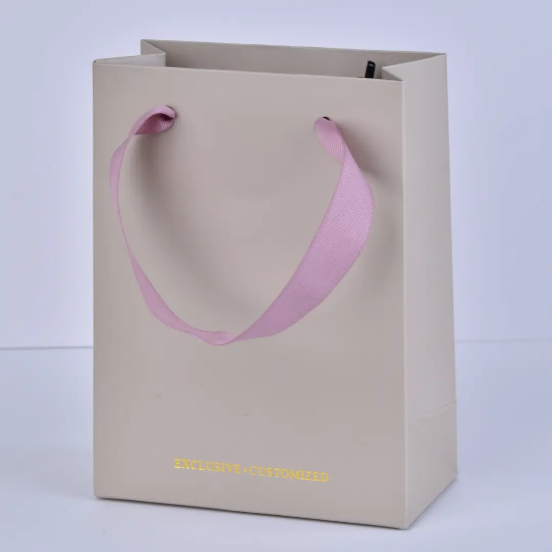 กล่องบรรจุเครื่องประดับกระดาษแบบลิ้นชัก - กระดาษพิเศษสีชมพูอิฐ | สามารถพิมพ์โลโก้ตามสั่งได้ - ถุงกระดาษมีหูหิ้วพร้อมโลโก้