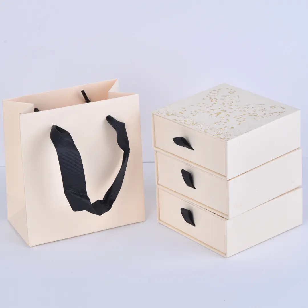 Ivory Matte Paper Gift Bags With Ribbon Handles - Custom Logo Jewelry Paper Bags (11x12x6cm) - Ivory Matte Paper Gift Bags With Ribbon Handles1
