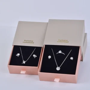 Papirskuffe-smykkeæske - Murstensrød specialpapir | Brugerdefineret logo tilgængeligt - Stiv æske i smykkeskuffestil1