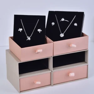 Papirskuffe-smykkeæske - Murstensrød specialpapir | Brugerdefineret logo tilgængeligt - Stiv æske i smykkeskuffestil2