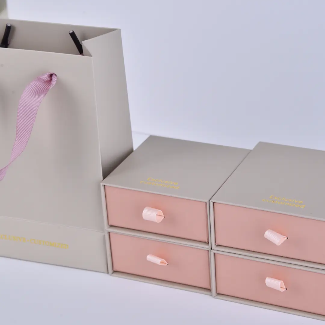 Paper Drawer Jewelry Packaging Box - Brick Pink Specialty Paper | Custom Logo Available - Jewelry Drawer Style Rigid Box6