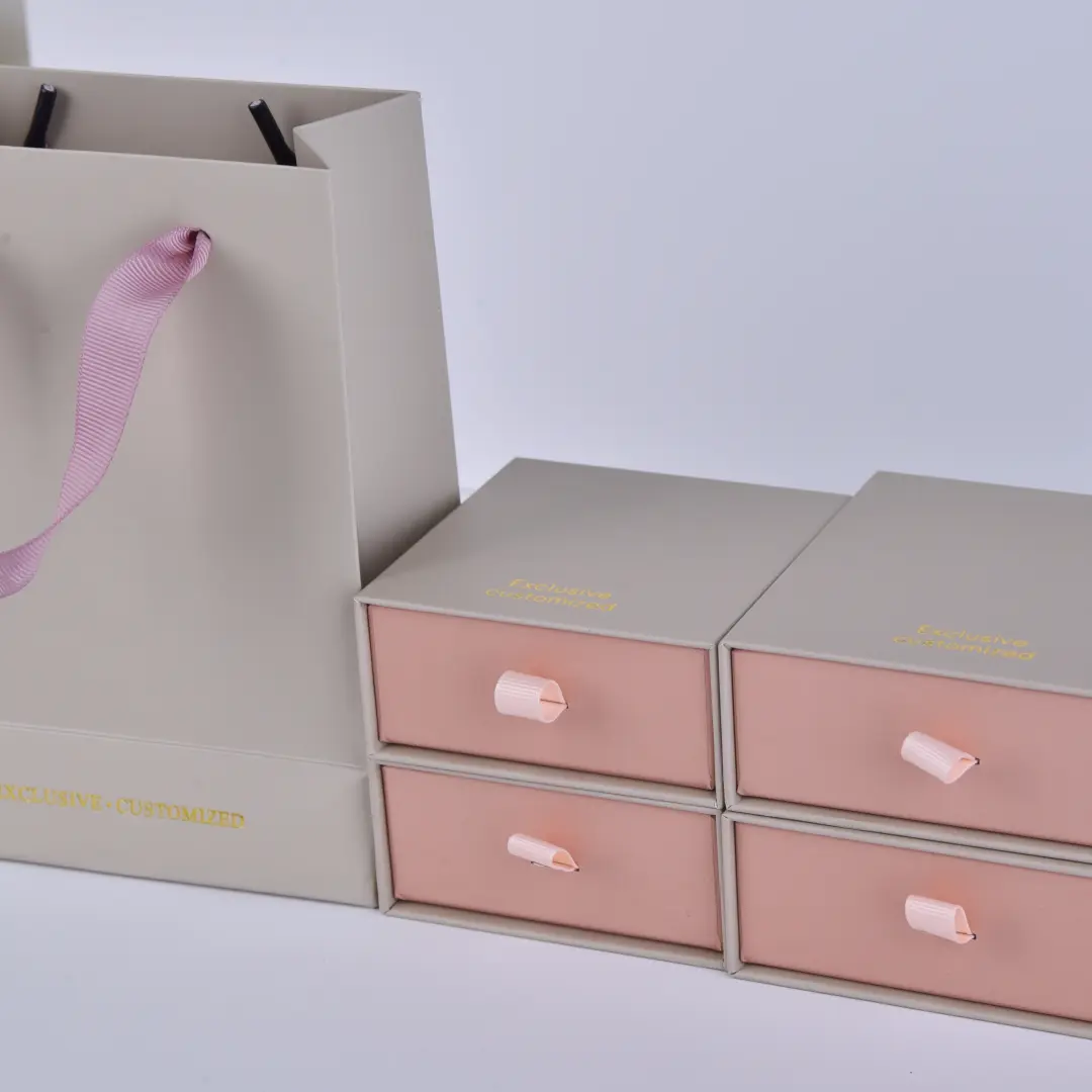Paper Drawer Jewelry Packaging Box - Brick Pink Specialty Paper | Custom Logo Available - Jewelry Drawer Style Rigid Box7