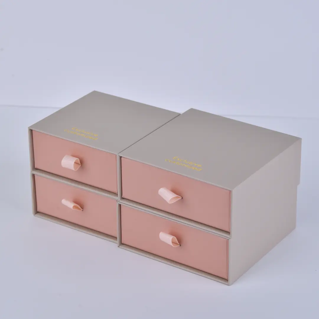 Paper Drawer Jewelry Packaging Box - Brick Pink Specialty Paper | Custom Logo Available - Jewelry Drawer Style Rigid Box8