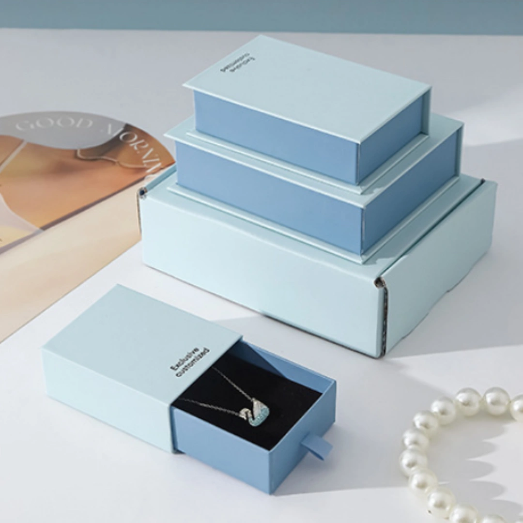 Flip Magnetic Jewelry Packaging Box - 7x9x3.5cm Wholesale Magnetic Jewelry Boxes | Light Blue Box - Light blue combo box with magnetic lid4