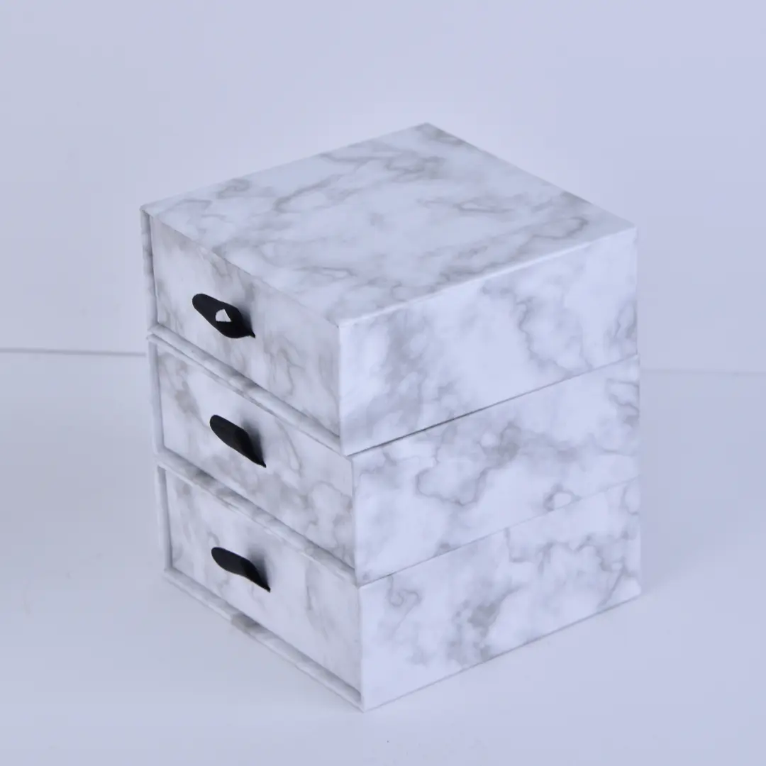 Marble Printing Sliding Jewelry Gift Boxes - 9x9x3.5cm Luxury White Marble Drawer Box Wholesale - Marble Printing Sliding Jewelry Gift Boxes4