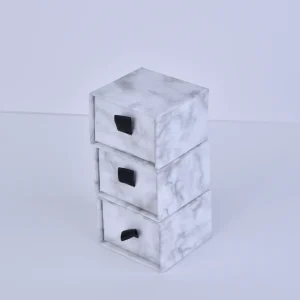 Boîtes à bijoux coulissantes imprimées effet marbre - Boîte à tiroir de luxe en marbre blanc 9x9x3.5cm (vente en gros) - Boîtes à bijoux coulissantes imprimées effet marbre (lot de 5)