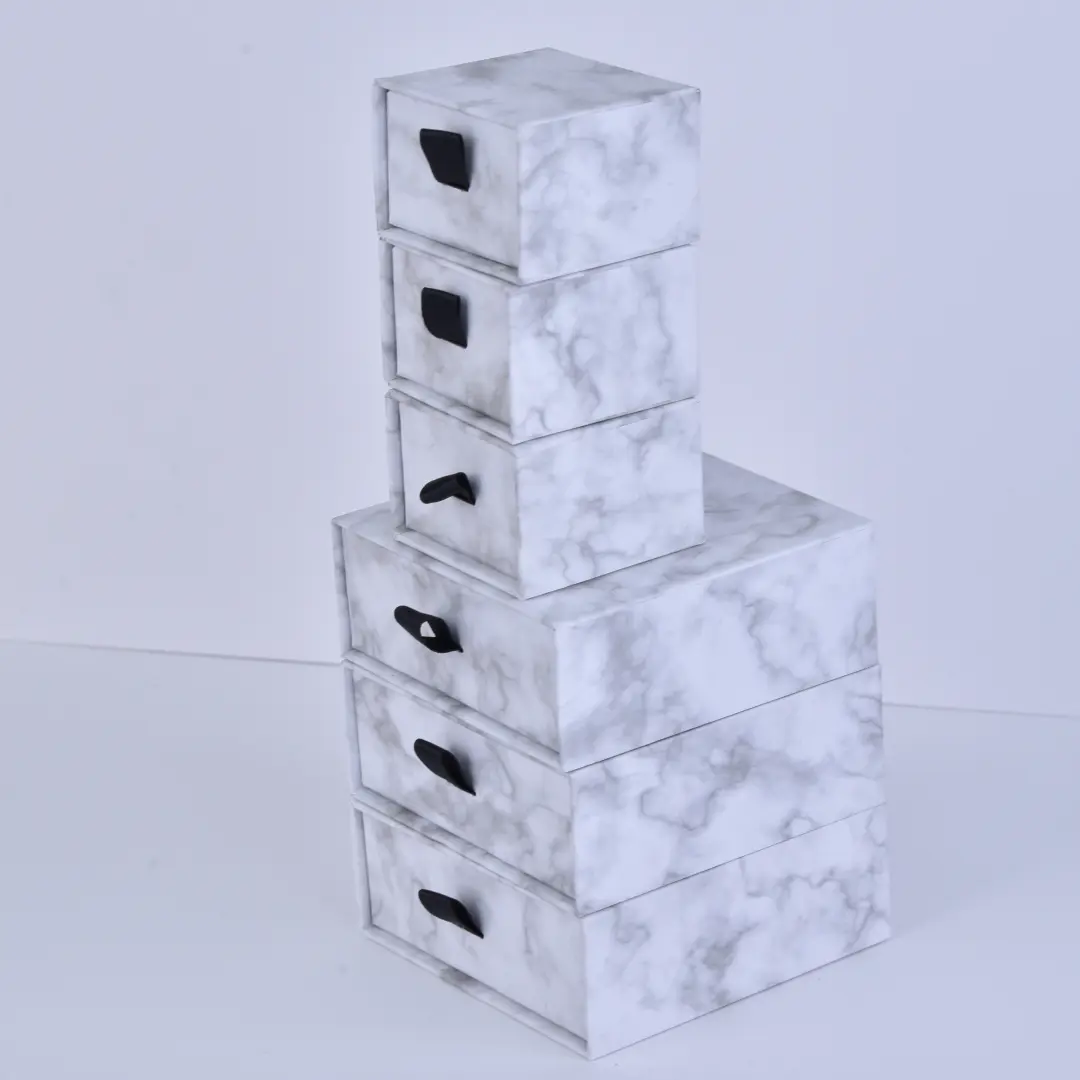 Marble Printing Sliding Jewelry Gift Boxes - 9x9x3.5cm Luxury White Marble Drawer Box Wholesale - Marble Printing Sliding Jewelry Gift Boxes6