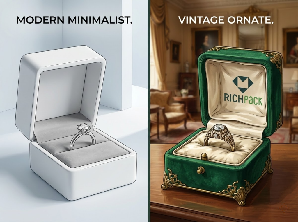 The Future of Vintage Ring Boxes in Luxury Jewelry Packaging - Minimalist Ring Box vs. Vintage Ring Box