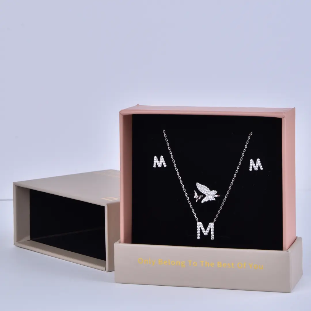 Paper Drawer Jewelry Packaging Box - Brick Pink Specialty Paper | Custom Logo Available - Paper Drawer Jewelry Packaging Box (5)