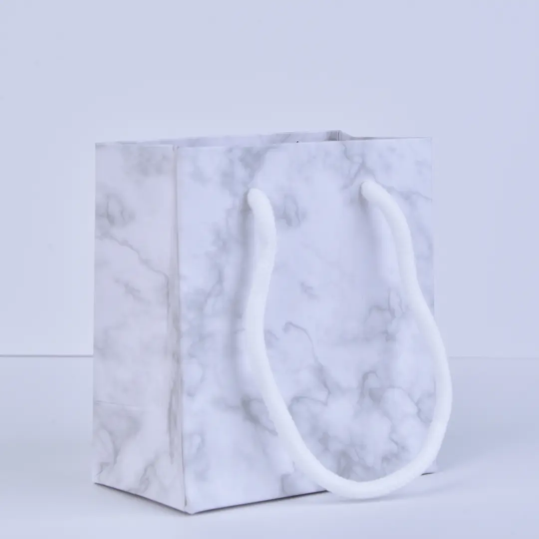 Marble Design Paper Gift Bag with Handle - 11x12x6cm White Mini Jewelry Bag | Marble Gift Bags - marble jewelry bag