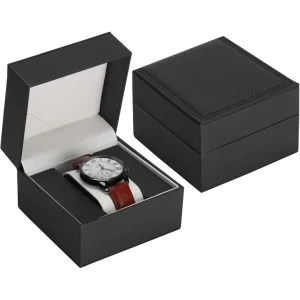 Men's Luxury Jewelry Box Black Leather 3" | Custom Modern Packaging | Richpack - men's luxury jewelry box​