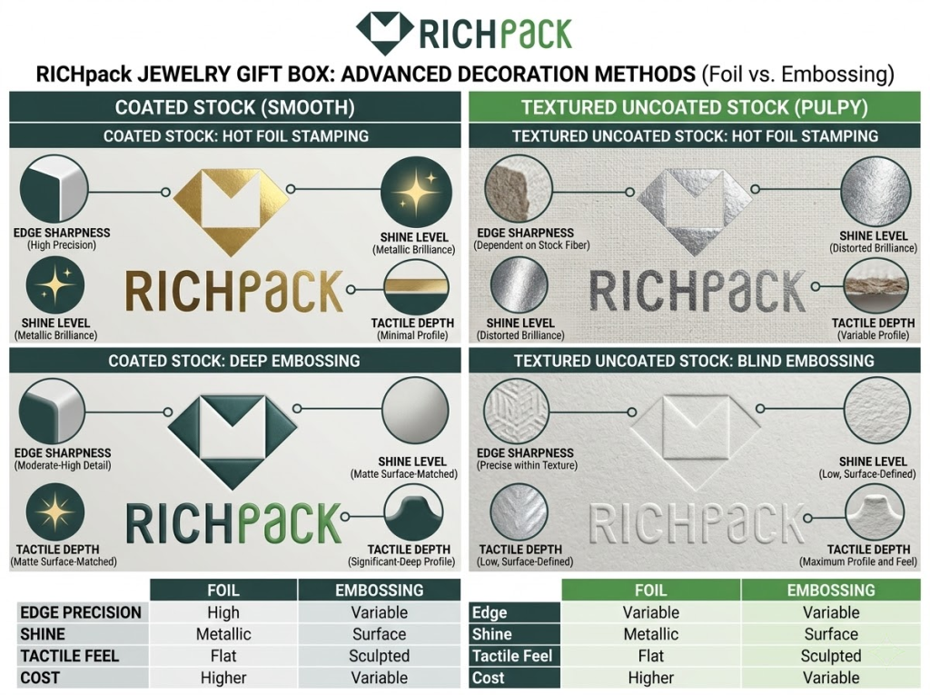 How to Personalize a Small Jewelry Gift Box for Any Occasion - Foil Stamping vs Embossing on Different Paper Stocks