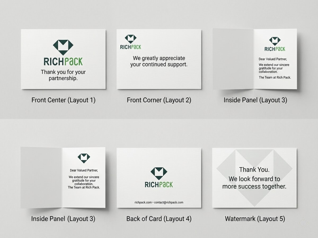 Key Points to Note for Custom Business Thank You Cards With Logos - Front Cover vs. Inside vs. Back Where Does the Logo Belong