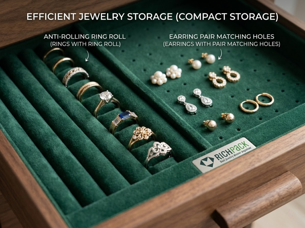 15 of the Best Jewelry Drawer Organizer Solutions in 2026 - Jewelry Tray with Ring Roll and Earring Slot Combination
