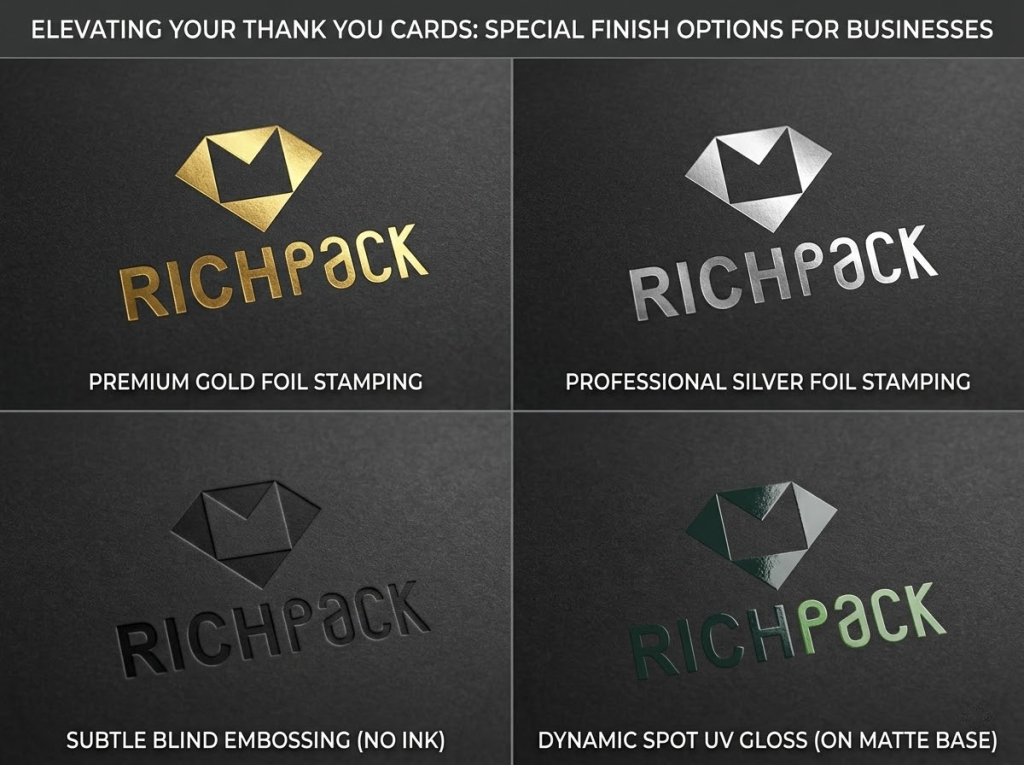 Key Points to Note for Custom Business Thank You Cards With Logos - Special Finishes Foil, Embossing, and Spot UV
