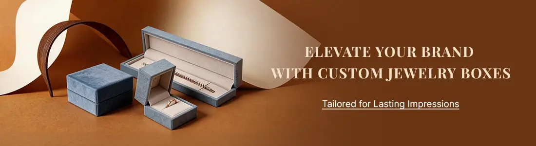 Dusty blue velvet jewelry box set with beige lining, including ring box, bracelet box, and closed storage box, for luxury jewelry presentation.