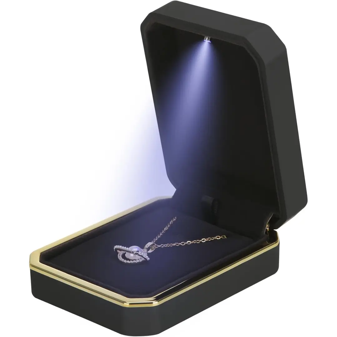 Rotaslietu kastīte ar gaismu, melna LED rotaslietu kastīte gredzeniem un rotaslietu izvietošanai | Pielāgots iepakojums | Richpack - rotaslietu kastīte ar gaismu 2