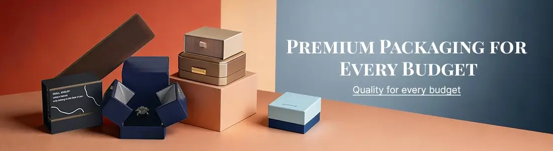 מגוון קופסאות תכשיטים יוקרתיות במגוון סגנונות וצבעים, המציעות פתרונות אריזה איכותיים לכל תקציב.