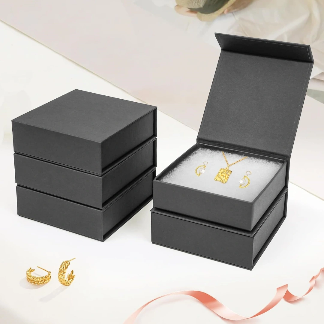 Magnetic Jewelry Box for Necklace & Ring | Black Cardboard Packaging | Richpack - magnetic jewelry box 4