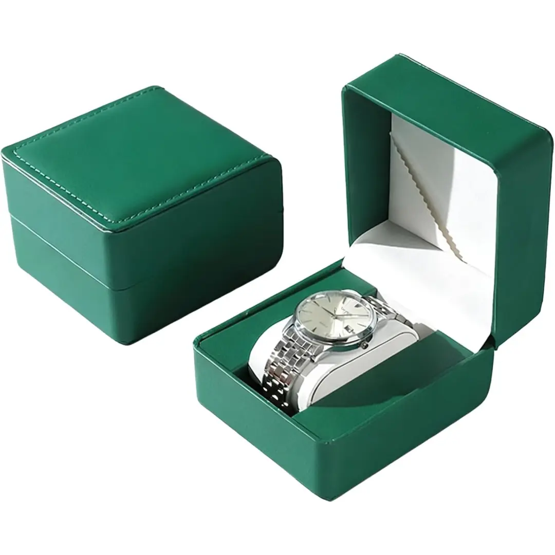 علبة مجوهرات جلدية رجالية، لون عنابي، جلد صناعي مع بطانة مخملية | تغليف مجوهرات مخصص من ريتشباك - علبة مجوهرات جلدية رجالية 5