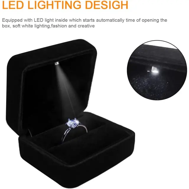 Ring Box with Light Black Velvet LED Ring Box | Custom Jewelry Packaging | Richpack - ring box with light​ 3