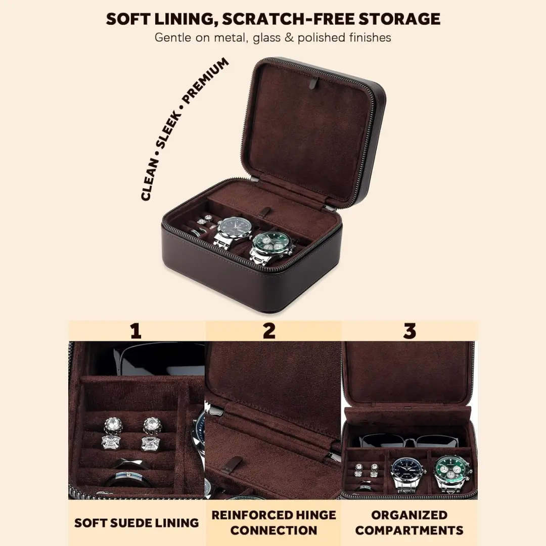 קופסת תכשיטים לגברים לשרשראות | זמש כחול כהה, אריזה ללא סבכים | Richpack - קופסת תכשיטים לנסיעות לגברים 5