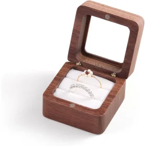 Engraved Wood Double Ring Box | Black Wooden Jewelry Packaging | Richpack - Double Ring Case