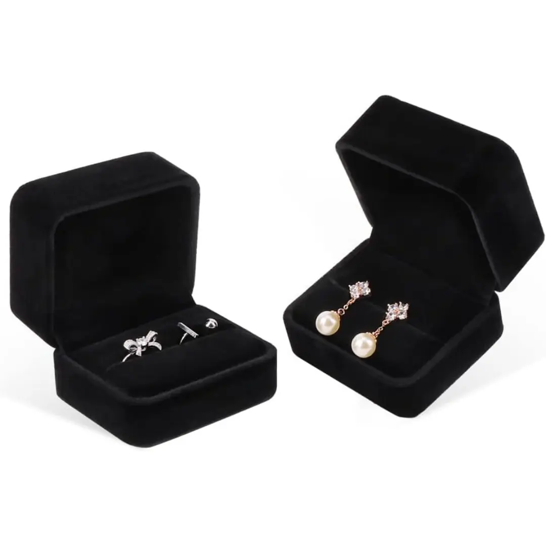 Gravert treboks med dobbel ring | Svart smykkeemballasje i tre | Richpack - Oppbevaringsboks med dobbel ring for 3