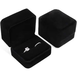 Engraved Wood Double Ring Box | Black Wooden Jewelry Packaging | Richpack - Double Ring Storage Box