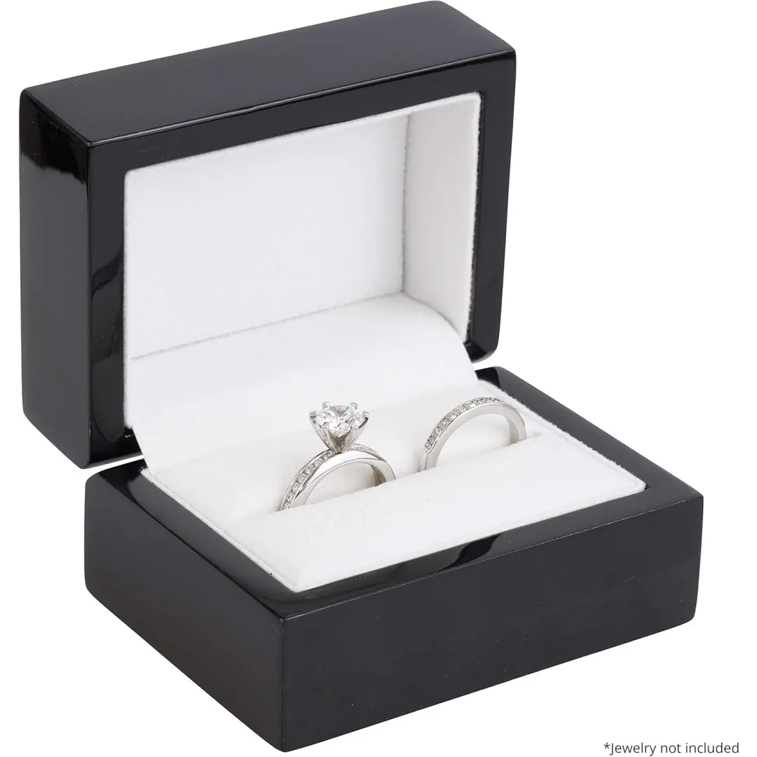 Gravēts koka dubultgredzenu kārba | Melns koka rotaslietu iepakojums | Richpack - gravēts koka dubultgredzenu kārba 2