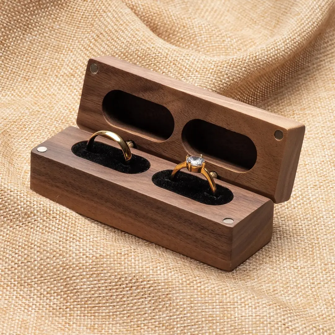 Engraved Wood Double Ring Box | Black Wooden Jewelry Packaging | Richpack - Slim double ring box 3