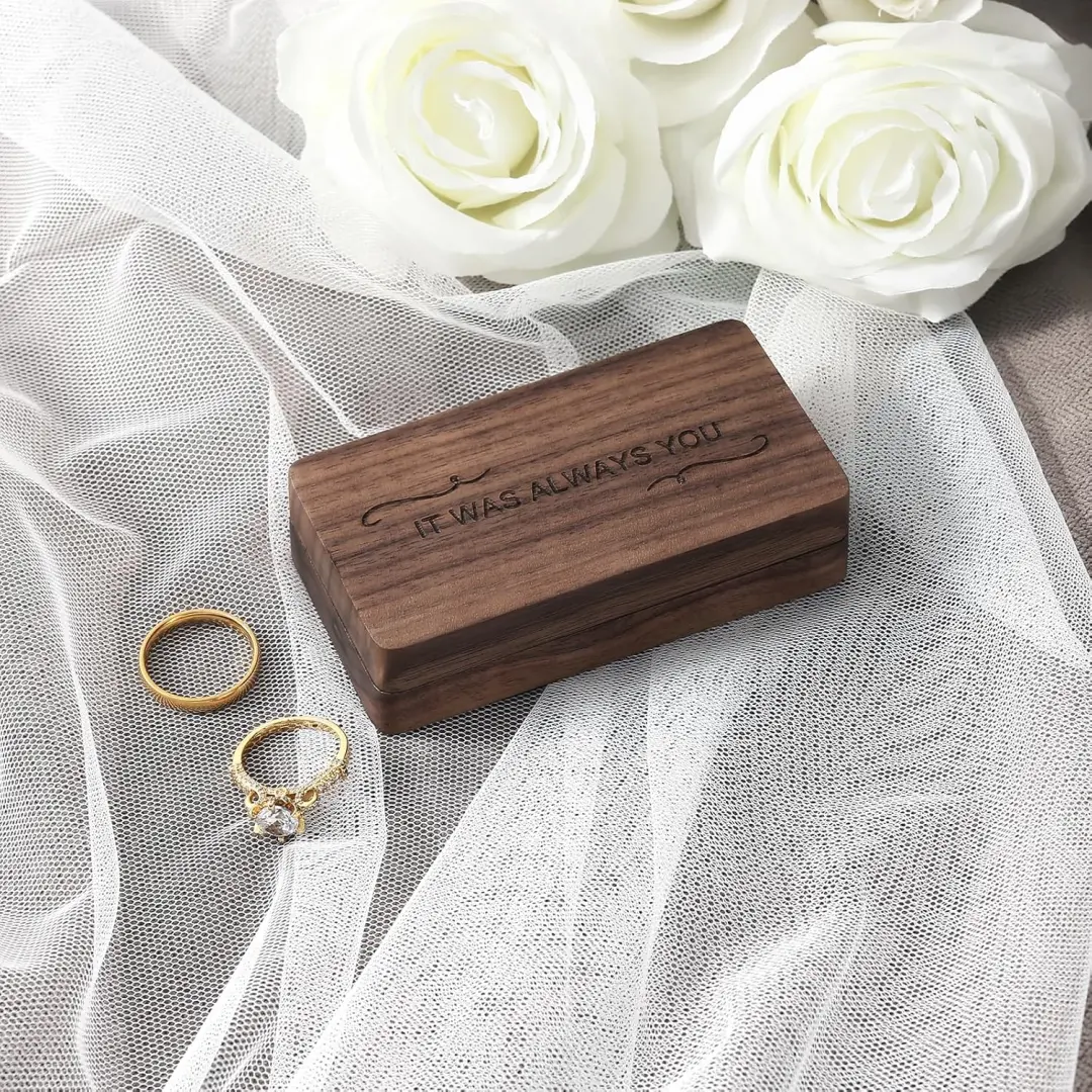 Engraved Wood Double Ring Box | Black Wooden Jewelry Packaging | Richpack - Wooden Ring Box for Wedding 2