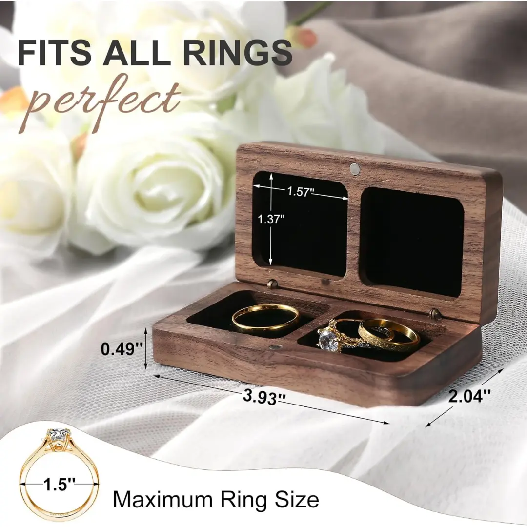 Engraved Wood Double Ring Box | Black Wooden Jewelry Packaging | Richpack - Wooden Ring Box for Wedding 3