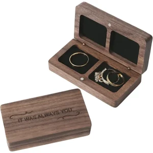 Engraved Wood Double Ring Box | Black Wooden Jewelry Packaging | Richpack - Wooden Ring Box for Wedding