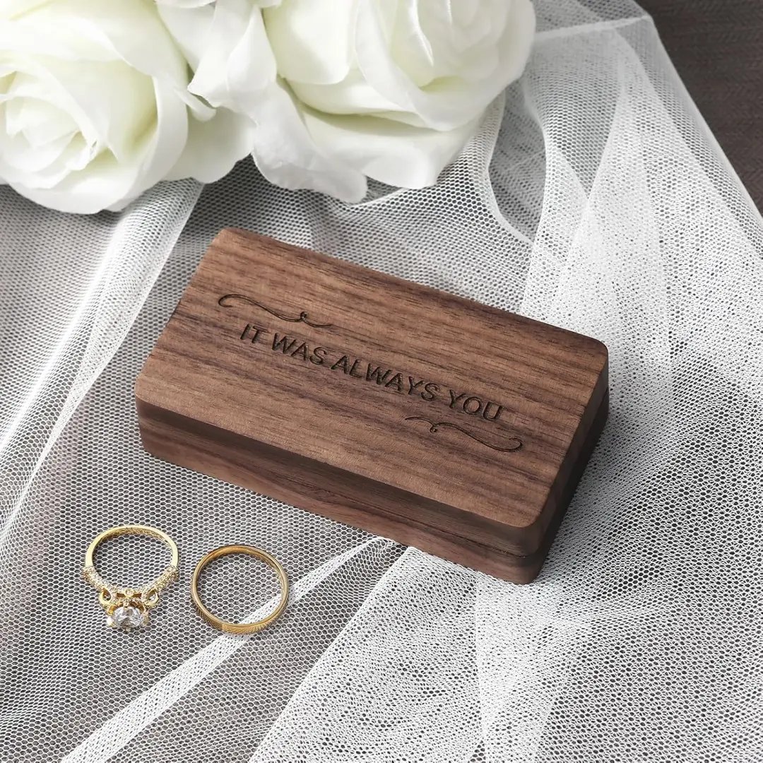 Engraved Wood Double Ring Box | Black Wooden Jewelry Packaging | Richpack - Wooden Ring Box for Wedding 4