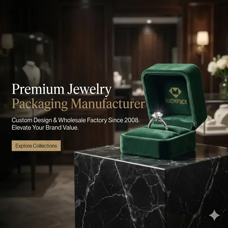 Premium Jewelry Packaging: RICHPACK green velvet jewelry box with ring – Custom design wholesale manufacturer since 2008