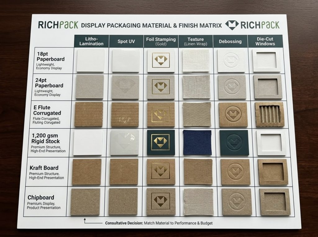 What Is the Best Material for Custom Display Packaging Boxes? - Ask for a Material and Finish Matrix