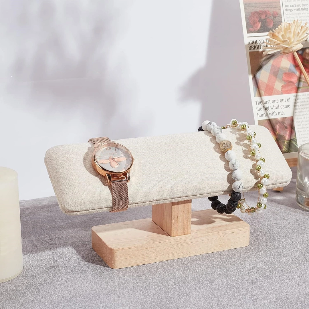 Smykkeholder i rustikk brunt tre | Slank smykkeholder for detaljhandel | Richpack - armbåndsmykkeholder 2
