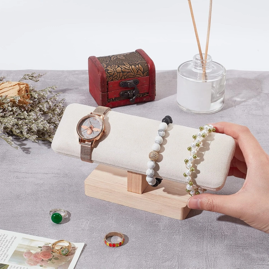 Smykkeholder i rustikk brunt tre | Slank smykkeholder for detaljhandel | Richpack - armbåndsmykkeholder 4