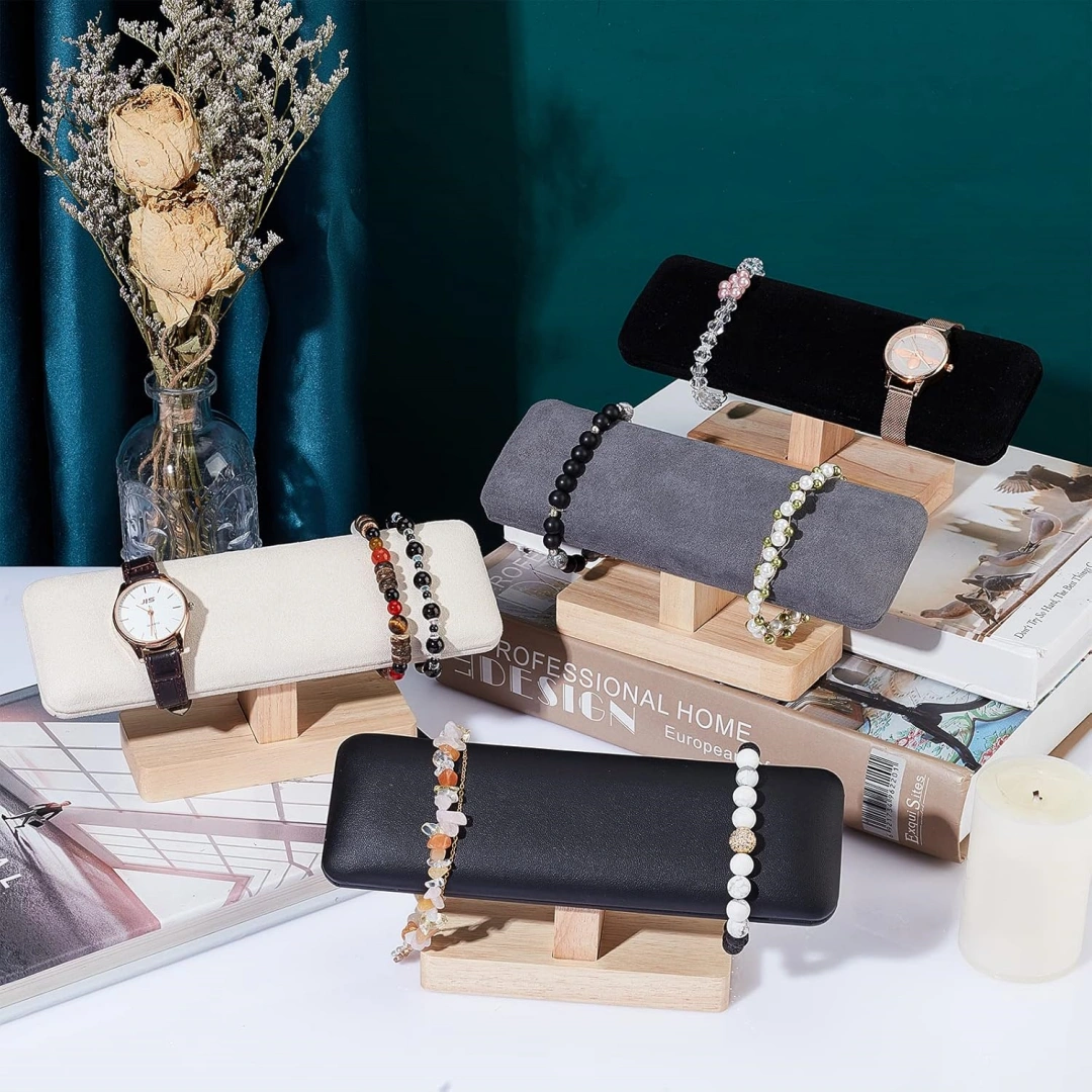 Smykkeholder i rustikk brunt tre | Slank smykkeholder for detaljhandel | Richpack - armbåndsmykkeholder 5