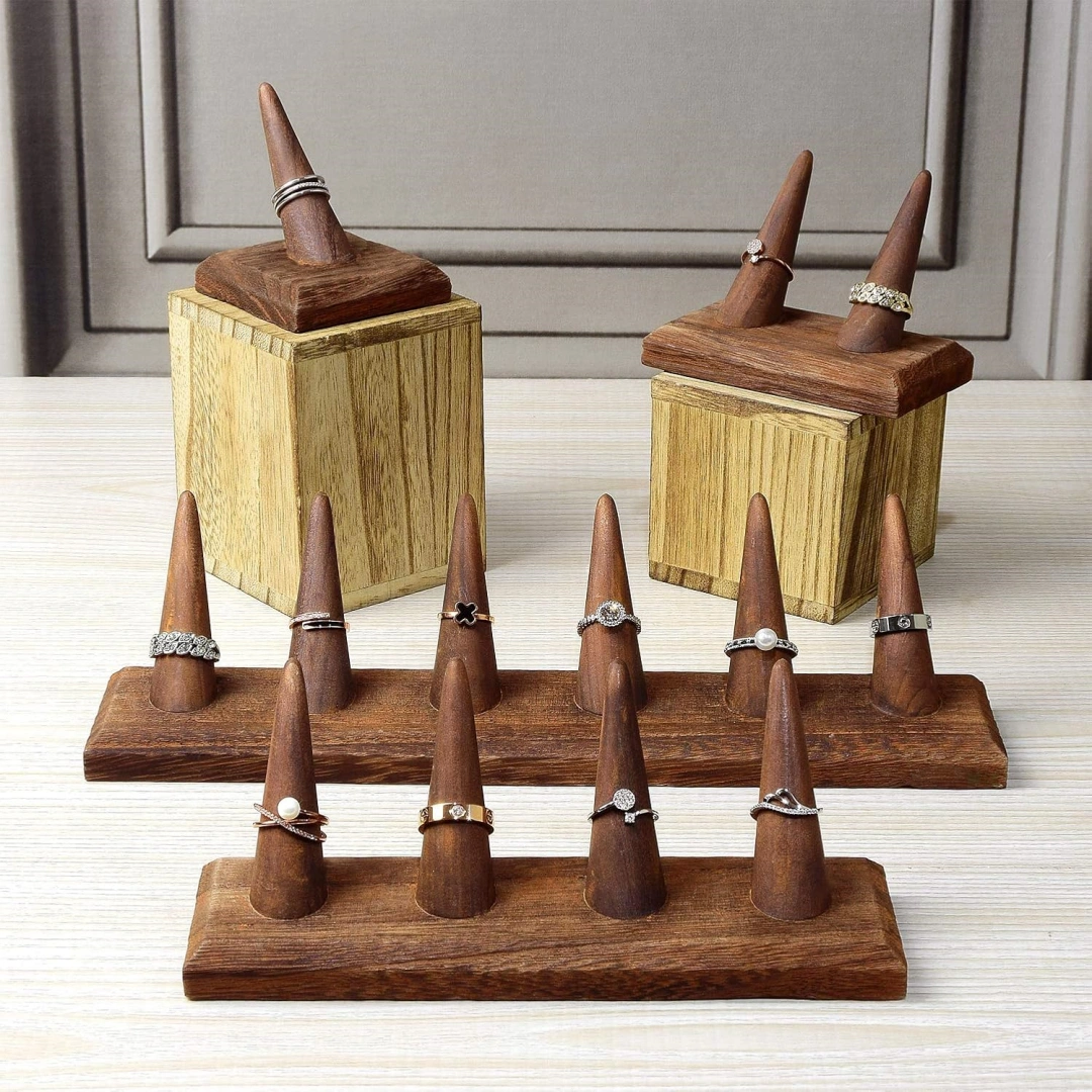 Jewelry Holder in Rustic Brown Wood | Slim Jewelry Display Organizer for Retail Showcase | Richpack - jewelry holder rings 5