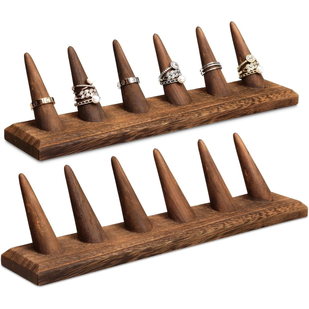 Jewelry Holder in Rustic Brown Wood | Slim Jewelry Display Organizer for Retail Showcase | Richpack - jewelry holder rings
