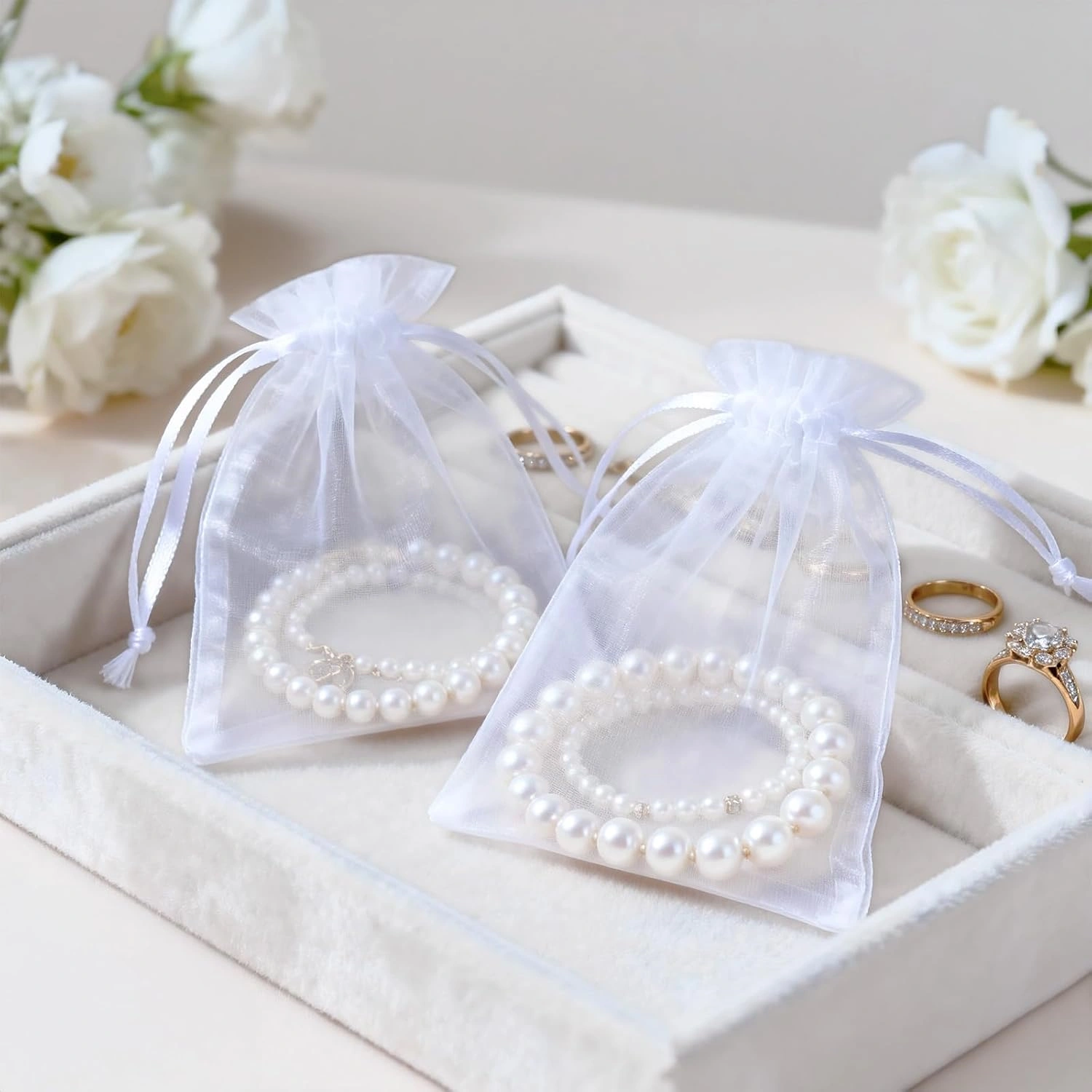 Bespoke Custom Jewelry Pouches for Protecting Your Jewelry | Customized Pouch Design - white organza pouch 4