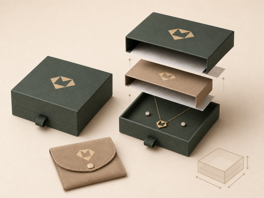 10 Creative Jewelry Packaging Ideas for Small Businesses - Magnetic Boxes With a Reusable Travel Pouch